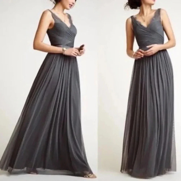 Moving Sale! 💘  Anthropologie BHLDN Hitherto Fleur Lace Gray Sleeveless Dress 2 - Picture 4 of 9